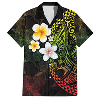Hawaiian Hibiscus and Plumeria Polynesian Tribal Tattoo Family Matching Off The Shoulder Long Sleeve Dress and Hawaiian Shirt Reggae Color LT03 Dad's Shirt - Short Sleeve Reggae - Polynesian Pride