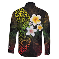 Hawaiian Hibiscus and Plumeria Polynesian Tribal Tattoo Family Matching Puletasi and Hawaiian Shirt Reggae Color LT03 - Polynesian Pride