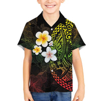 Hawaiian Hibiscus and Plumeria Polynesian Tribal Tattoo Family Matching Puletasi and Hawaiian Shirt Reggae Color LT03 Son's Shirt Reggae - Polynesian Pride