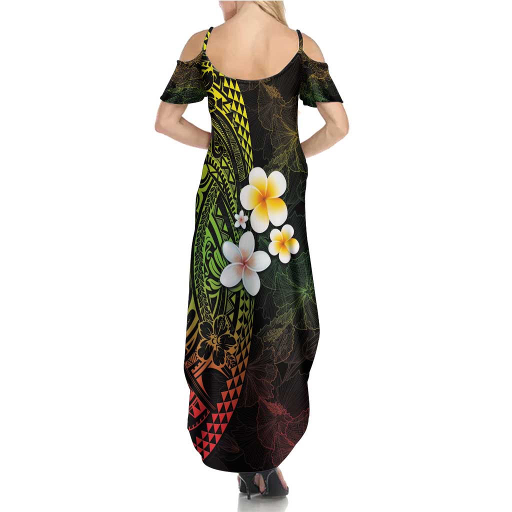 Hawaiian Hibiscus and Plumeria Polynesian Tribal Tattoo Family Matching Summer Maxi Dress and Hawaiian Shirt Reggae Color LT03 - Polynesian Pride