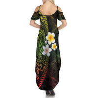 Hawaiian Hibiscus and Plumeria Polynesian Tribal Tattoo Family Matching Summer Maxi Dress and Hawaiian Shirt Reggae Color LT03 - Polynesian Pride