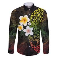 Hawaiian Hibiscus and Plumeria Polynesian Tribal Tattoo Family Matching Tank Maxi Dress and Hawaiian Shirt Reggae Color LT03 Dad's Shirt - Long Sleeve Reggae - Polynesian Pride