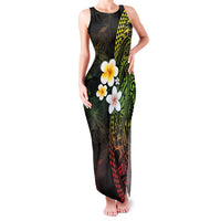 Hawaiian Hibiscus and Plumeria Polynesian Tribal Tattoo Family Matching Tank Maxi Dress and Hawaiian Shirt Reggae Color LT03 Mom's Dress Reggae - Polynesian Pride