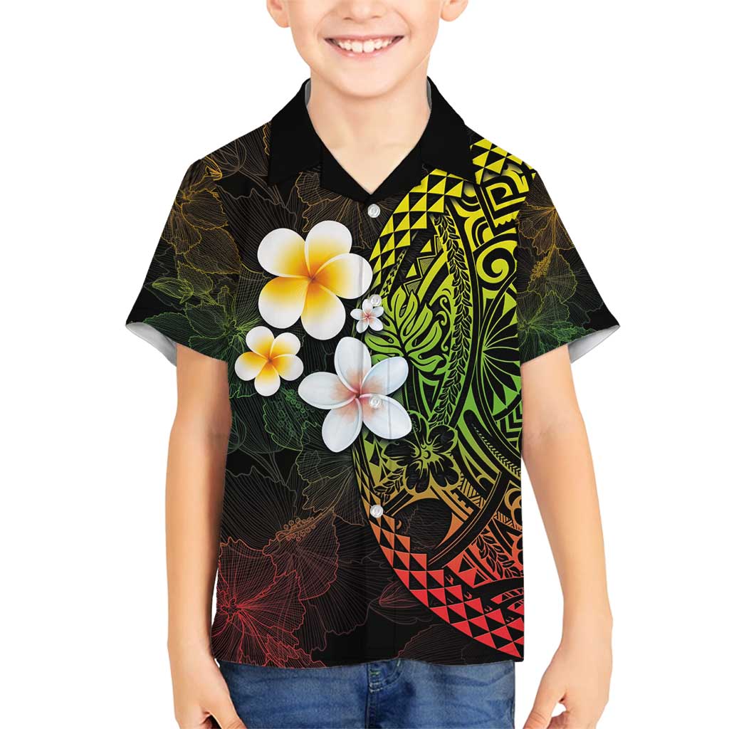 Hawaiian Hibiscus and Plumeria Polynesian Tribal Tattoo Family Matching Tank Maxi Dress and Hawaiian Shirt Reggae Color LT03 Son's Shirt Reggae - Polynesian Pride