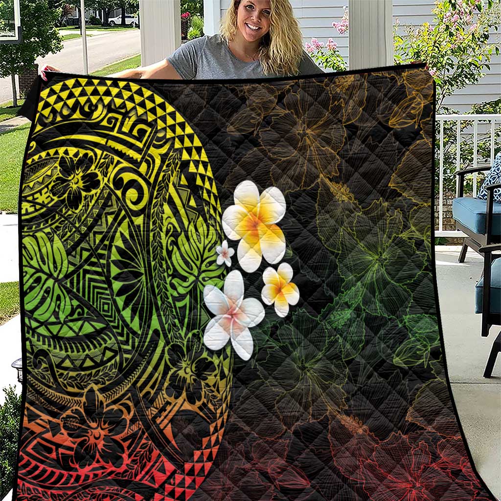 Hawaiian Hibiscus and Plumeria Polynesian Tribal Tattoo Quilt Reggae Color LT03 Reggae - Polynesian Pride