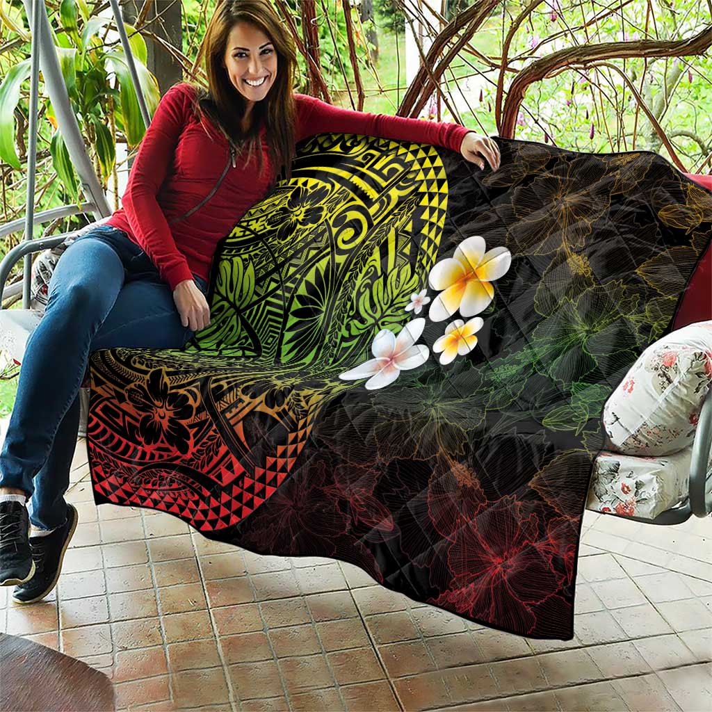 Hawaiian Hibiscus and Plumeria Polynesian Tribal Tattoo Quilt Reggae Color LT03 - Polynesian Pride