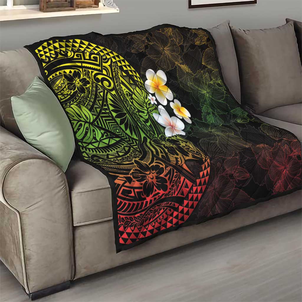 Hawaiian Hibiscus and Plumeria Polynesian Tribal Tattoo Quilt Reggae Color LT03 - Polynesian Pride