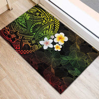 Hawaiian Hibiscus and Plumeria Polynesian Tribal Tattoo Rubber Doormat Reggae Color