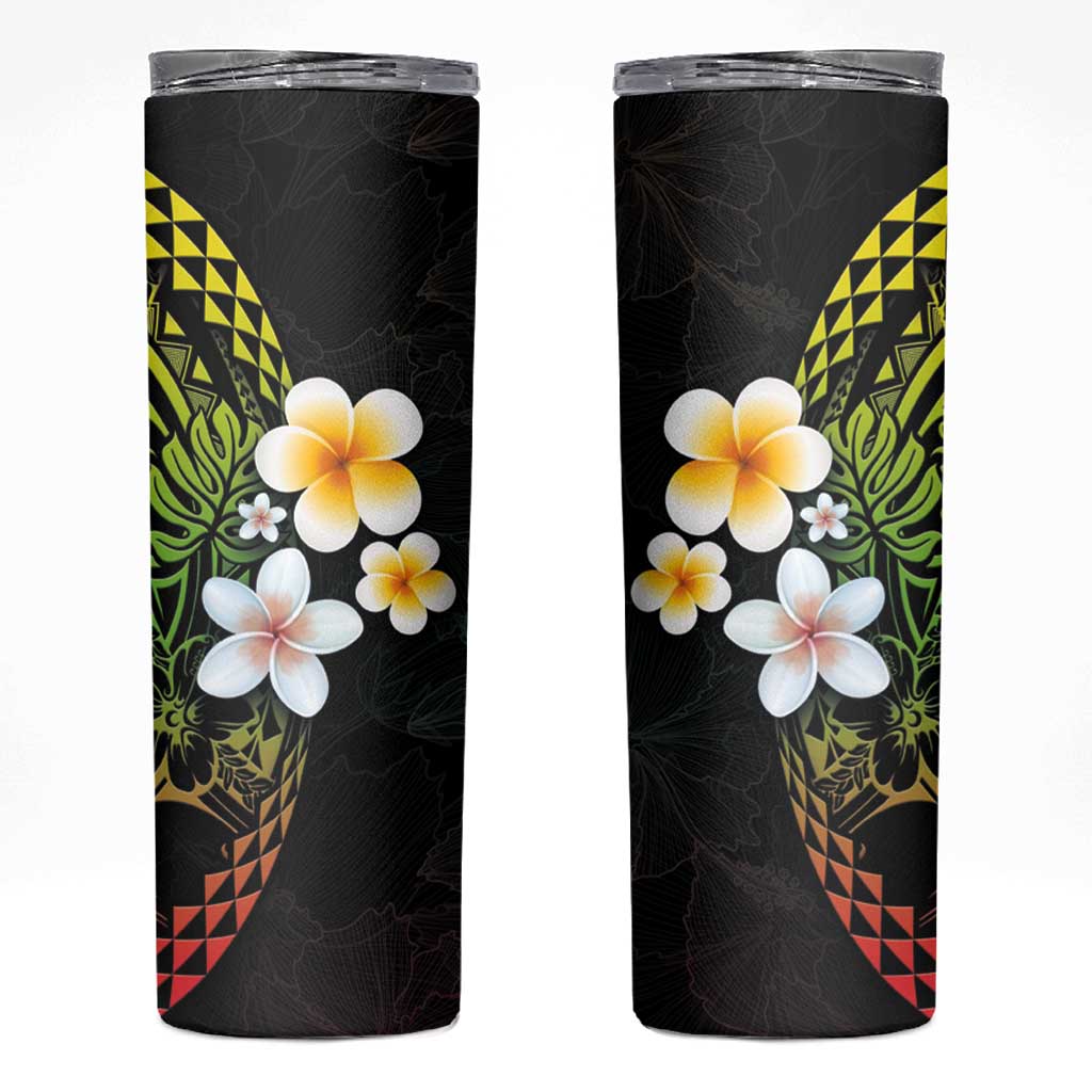 Hawaiian Hibiscus and Plumeria Polynesian Tribal Tattoo Skinny Tumbler Reggae Color LT03 Reggae - Polynesian Pride