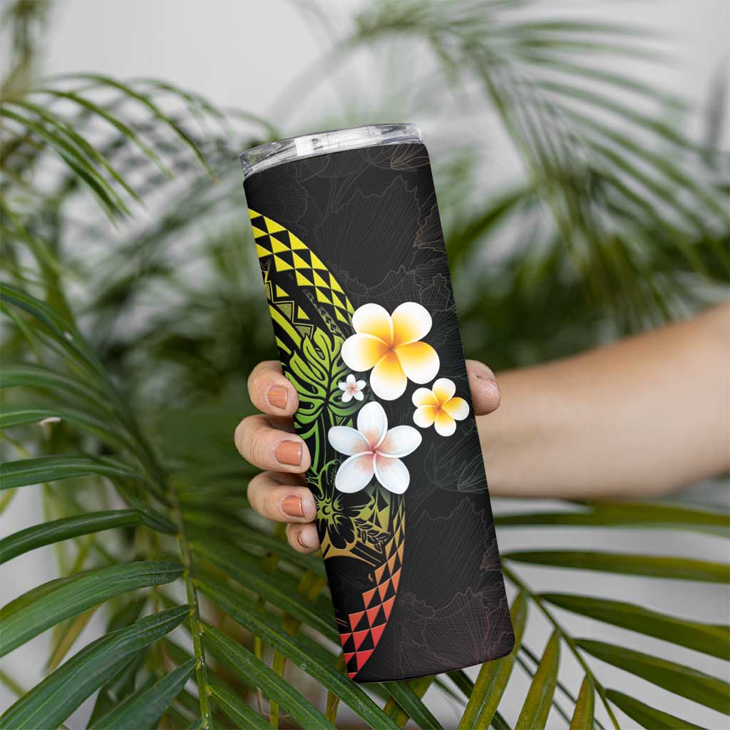 Hawaiian Hibiscus and Plumeria Polynesian Tribal Tattoo Skinny Tumbler Reggae Color LT03 - Polynesian Pride