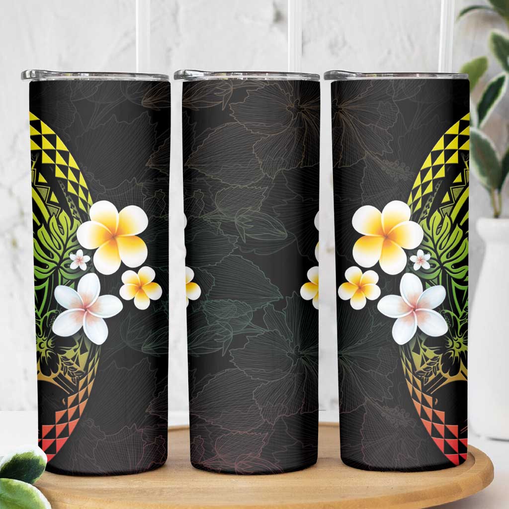Hawaiian Hibiscus and Plumeria Polynesian Tribal Tattoo Skinny Tumbler Reggae Color LT03 - Polynesian Pride