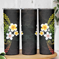Hawaiian Hibiscus and Plumeria Polynesian Tribal Tattoo Skinny Tumbler Reggae Color LT03 - Polynesian Pride