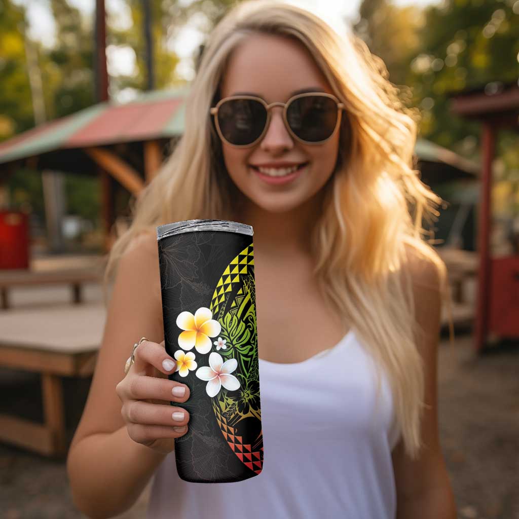 Hawaiian Hibiscus and Plumeria Polynesian Tribal Tattoo Skinny Tumbler Reggae Color LT03 - Polynesian Pride