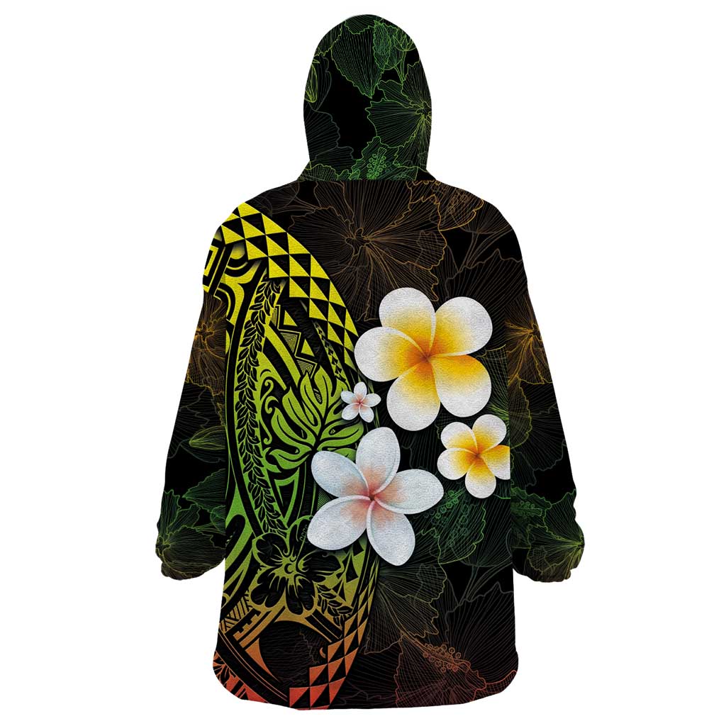 Hawaiian Hibiscus and Plumeria Polynesian Tribal Tattoo Wearable Blanket Hoodie Reggae Color LT03 - Polynesian Pride