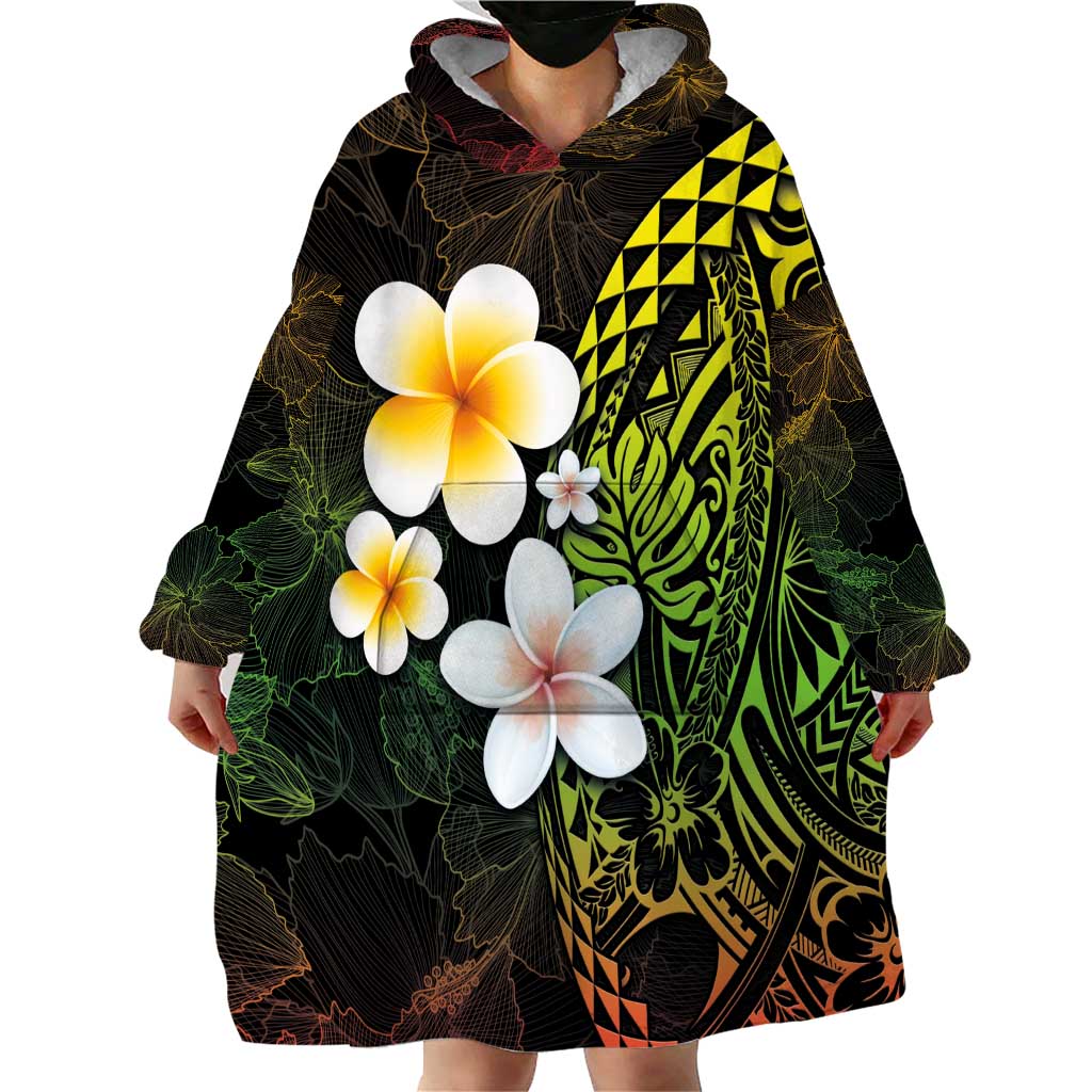 Hawaiian Hibiscus and Plumeria Polynesian Tribal Tattoo Wearable Blanket Hoodie Reggae Color LT03 - Polynesian Pride