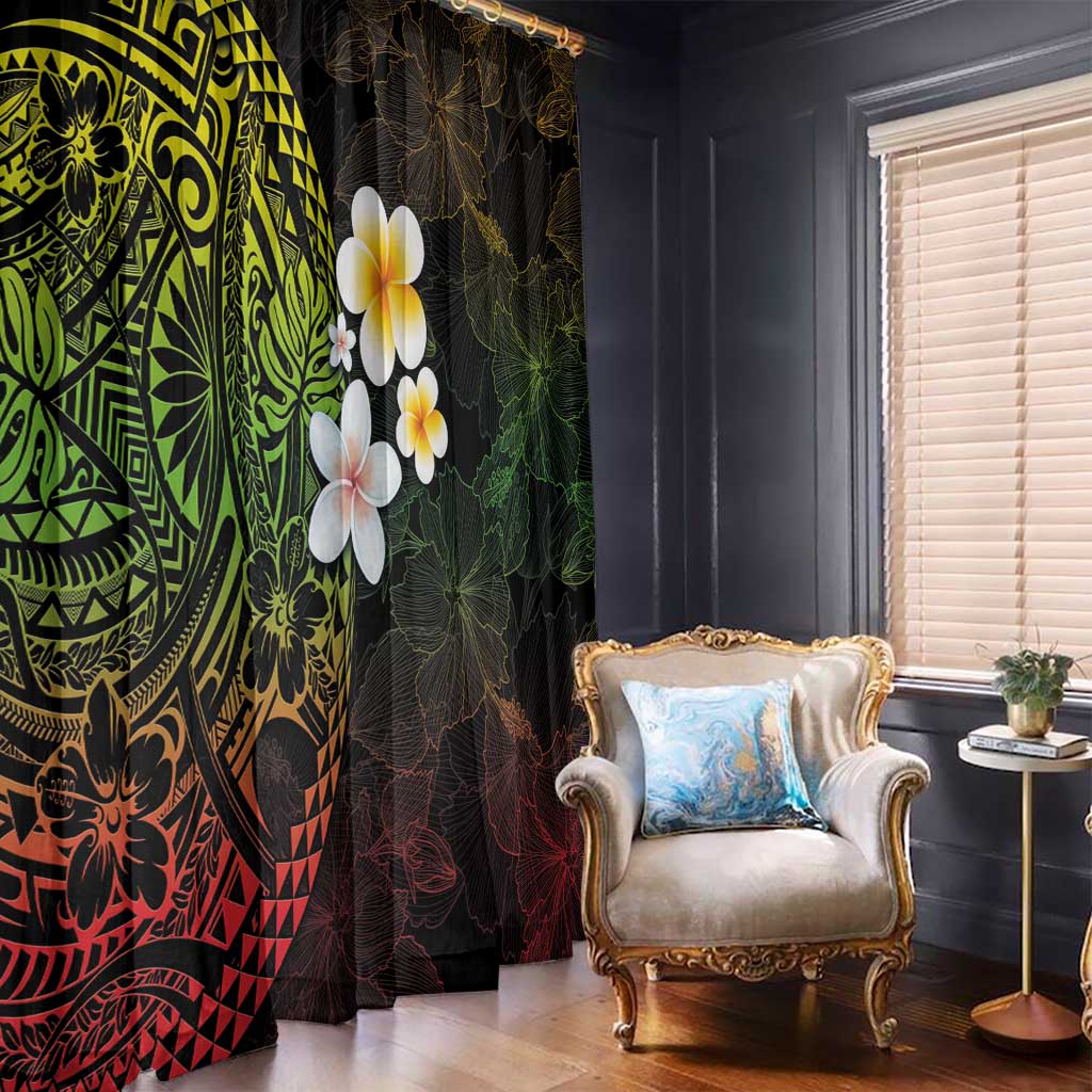 Hawaiian Hibiscus and Plumeria Polynesian Tribal Tattoo Window Curtain Reggae Color