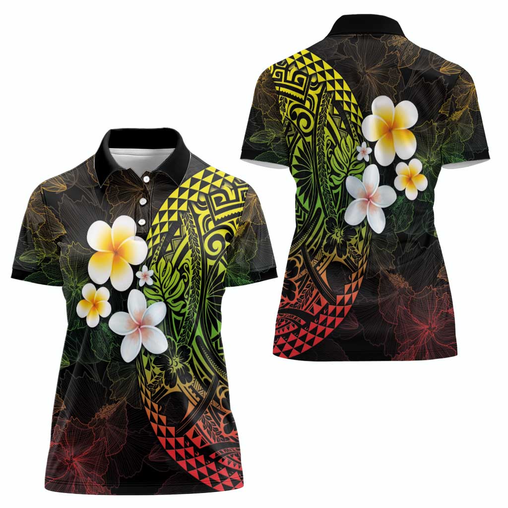 Hawaiian Hibiscus and Plumeria Polynesian Tribal Tattoo Women Polo Shirt Reggae Color LT03 - Polynesian Pride
