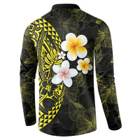Hawaiian Hibiscus and Plumeria Polynesian Tribal Tattoo Button Sweatshirt Yellow Color