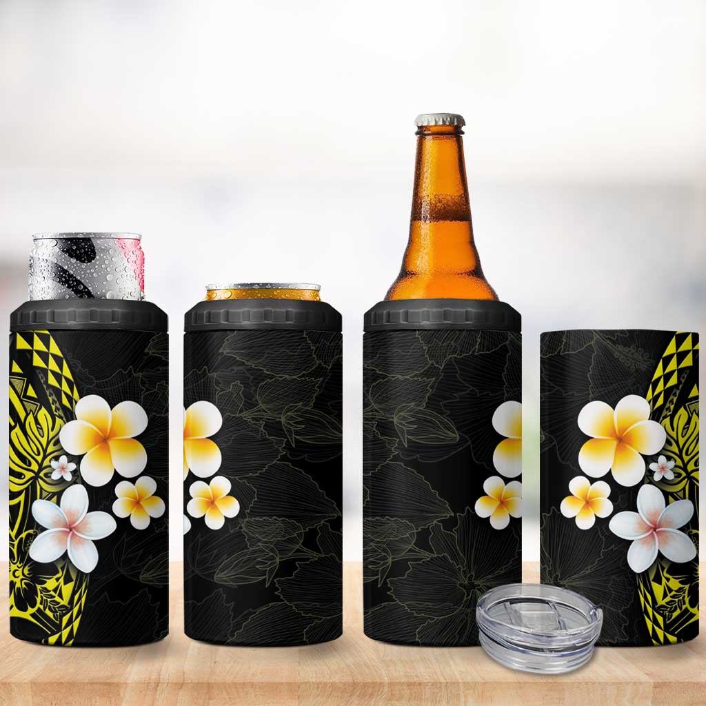 Hawaiian Hibiscus and Plumeria Polynesian Tribal Tattoo 4 in 1 Can Cooler Tumbler Yellow Color LT03 - Polynesian Pride
