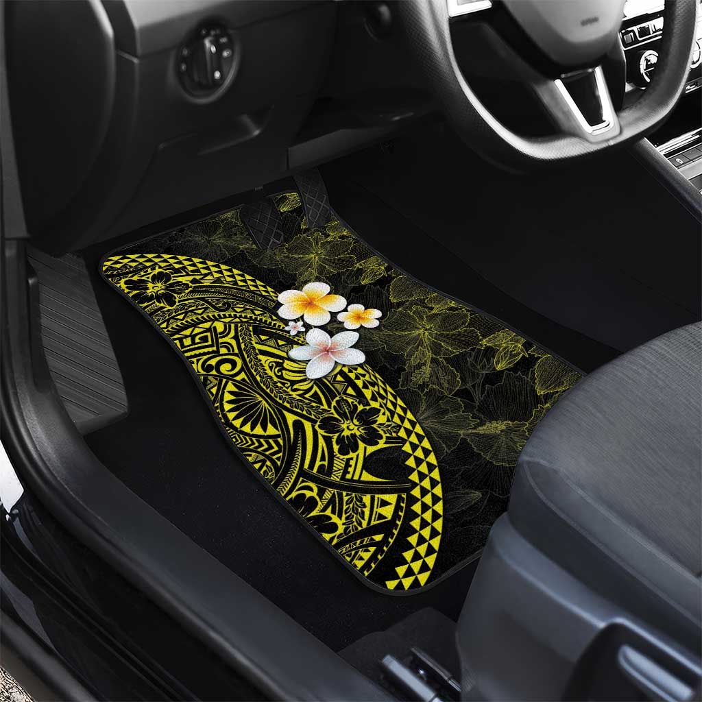Hawaiian Hibiscus and Plumeria Polynesian Tribal Tattoo Car Mats Yellow Color