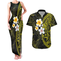 Hawaiian Hibiscus and Plumeria Polynesian Tribal Tattoo Couples Matching Tank Maxi Dress and Hawaiian Shirt Yellow Color LT03 Yellow - Polynesian Pride