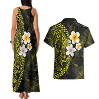 Hawaiian Hibiscus and Plumeria Polynesian Tribal Tattoo Couples Matching Tank Maxi Dress and Hawaiian Shirt Yellow Color LT03 - Polynesian Pride