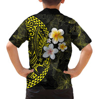 Hawaiian Hibiscus and Plumeria Polynesian Tribal Tattoo Family Matching Long Sleeve Bodycon Dress and Hawaiian Shirt Yellow Color LT03 - Polynesian Pride