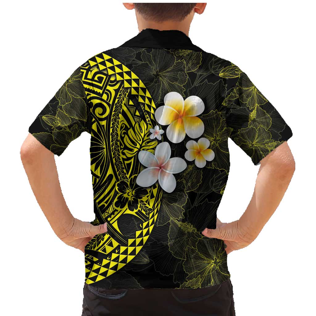 Hawaiian Hibiscus and Plumeria Polynesian Tribal Tattoo Family Matching Mermaid Dress and Hawaiian Shirt Yellow Color LT03 - Polynesian Pride