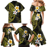 Hawaiian Hibiscus and Plumeria Polynesian Tribal Tattoo Family Matching Mermaid Dress and Hawaiian Shirt Yellow Color LT03 - Polynesian Pride