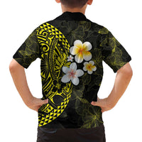 Hawaiian Hibiscus and Plumeria Polynesian Tribal Tattoo Family Matching Off The Shoulder Long Sleeve Dress and Hawaiian Shirt Yellow Color LT03 - Polynesian Pride