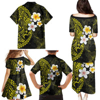 Hawaiian Hibiscus and Plumeria Polynesian Tribal Tattoo Family Matching Puletasi and Hawaiian Shirt Yellow Color LT03 - Polynesian Pride