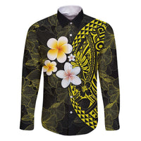 Hawaiian Hibiscus and Plumeria Polynesian Tribal Tattoo Family Matching Puletasi and Hawaiian Shirt Yellow Color LT03 Dad's Shirt - Long Sleeve Yellow - Polynesian Pride