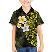 Hawaiian Hibiscus and Plumeria Polynesian Tribal Tattoo Family Matching Puletasi and Hawaiian Shirt Yellow Color LT03 Son's Shirt Yellow - Polynesian Pride