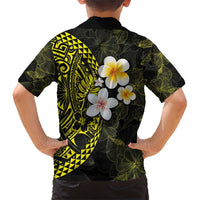 Hawaiian Hibiscus and Plumeria Polynesian Tribal Tattoo Family Matching Short Sleeve Bodycon Dress and Hawaiian Shirt Yellow Color LT03 - Polynesian Pride