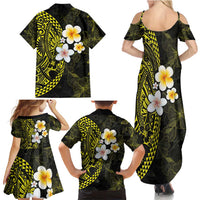 Hawaiian Hibiscus and Plumeria Polynesian Tribal Tattoo Family Matching Summer Maxi Dress and Hawaiian Shirt Yellow Color LT03 - Polynesian Pride