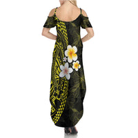 Hawaiian Hibiscus and Plumeria Polynesian Tribal Tattoo Family Matching Summer Maxi Dress and Hawaiian Shirt Yellow Color LT03 - Polynesian Pride