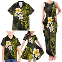 Hawaiian Hibiscus and Plumeria Polynesian Tribal Tattoo Family Matching Tank Maxi Dress and Hawaiian Shirt Yellow Color LT03 - Polynesian Pride