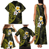 Hawaiian Hibiscus and Plumeria Polynesian Tribal Tattoo Family Matching Tank Maxi Dress and Hawaiian Shirt Yellow Color LT03 - Polynesian Pride