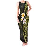 Hawaiian Hibiscus and Plumeria Polynesian Tribal Tattoo Family Matching Tank Maxi Dress and Hawaiian Shirt Yellow Color LT03 Mom's Dress Yellow - Polynesian Pride