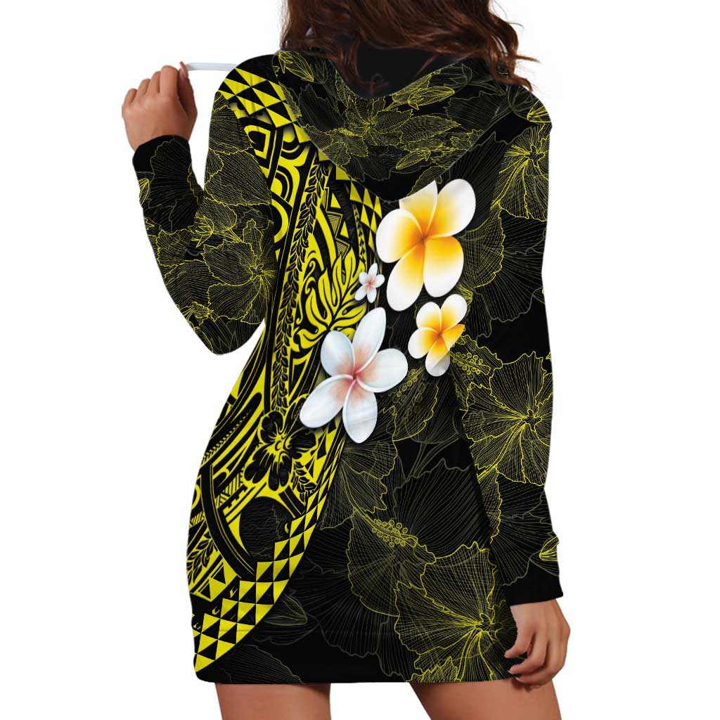 Hawaiian Hibiscus and Plumeria Polynesian Tribal Tattoo Hoodie Dress Yellow Color LT03 - Polynesian Pride