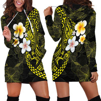 Hawaiian Hibiscus and Plumeria Polynesian Tribal Tattoo Hoodie Dress Yellow Color LT03 - Polynesian Pride