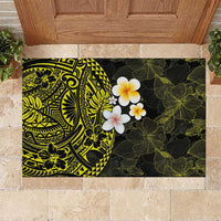Hawaiian Hibiscus and Plumeria Polynesian Tribal Tattoo Rubber Doormat Yellow Color