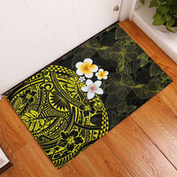 Hawaiian Hibiscus and Plumeria Polynesian Tribal Tattoo Rubber Doormat Yellow Color