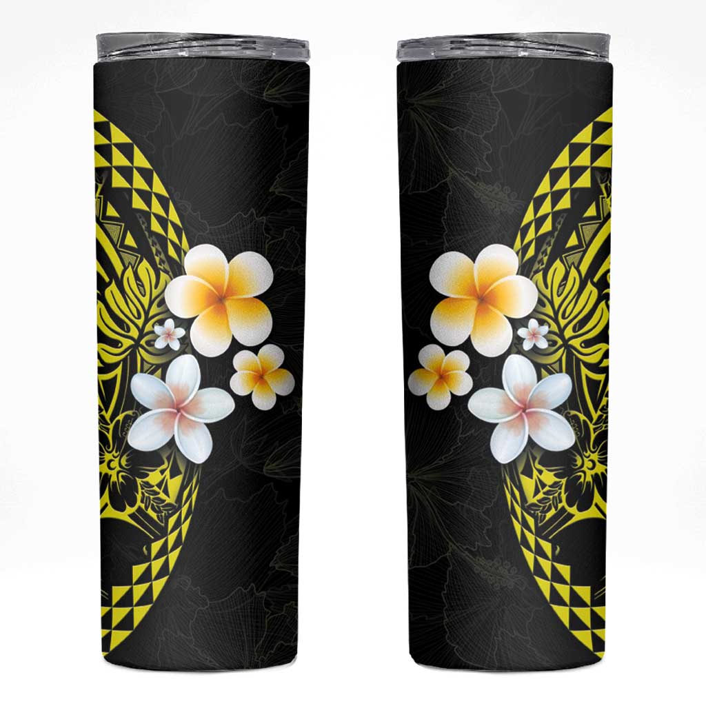 Hawaiian Hibiscus and Plumeria Polynesian Tribal Tattoo Skinny Tumbler Yellow Color LT03 Yellow - Polynesian Pride