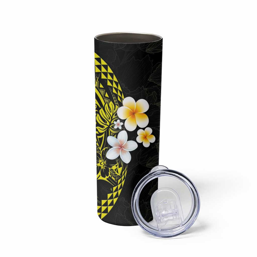 Hawaiian Hibiscus and Plumeria Polynesian Tribal Tattoo Skinny Tumbler Yellow Color LT03 - Polynesian Pride