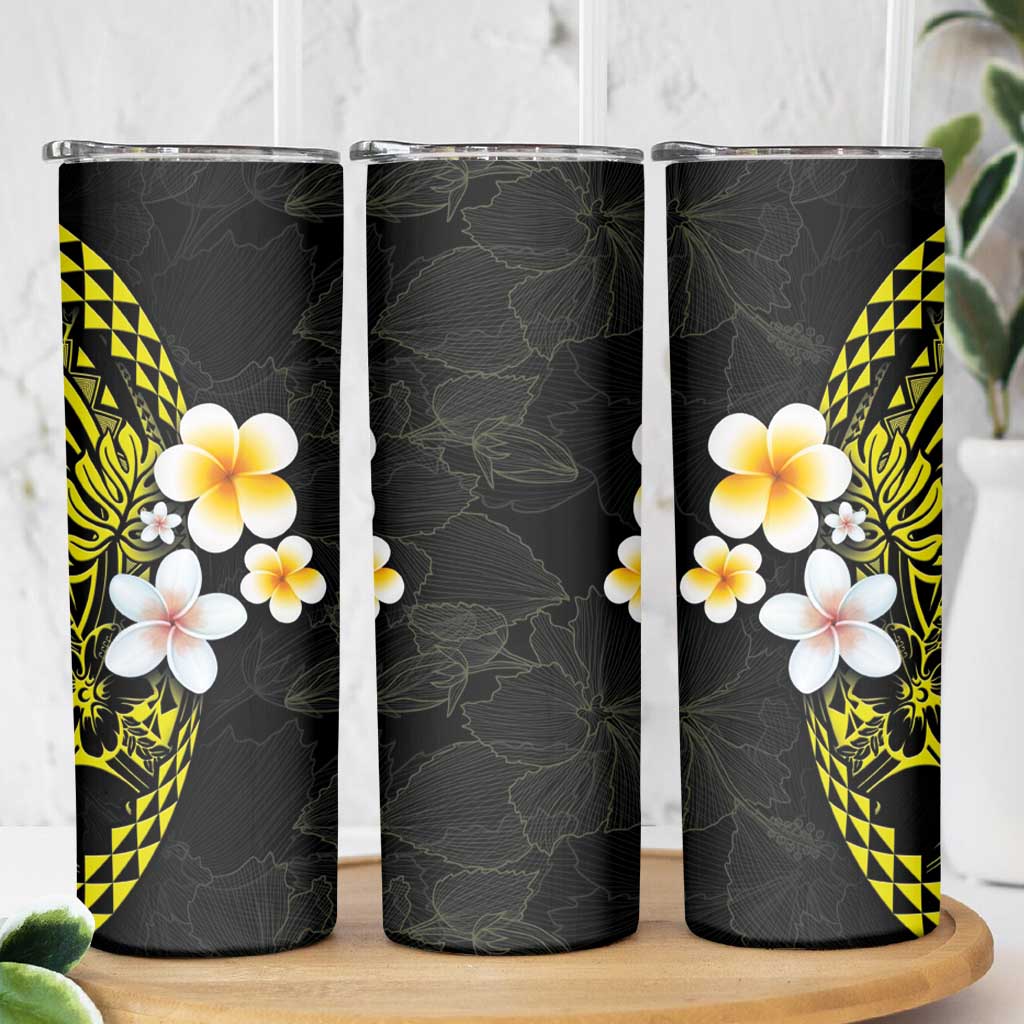 Hawaiian Hibiscus and Plumeria Polynesian Tribal Tattoo Skinny Tumbler Yellow Color LT03 - Polynesian Pride