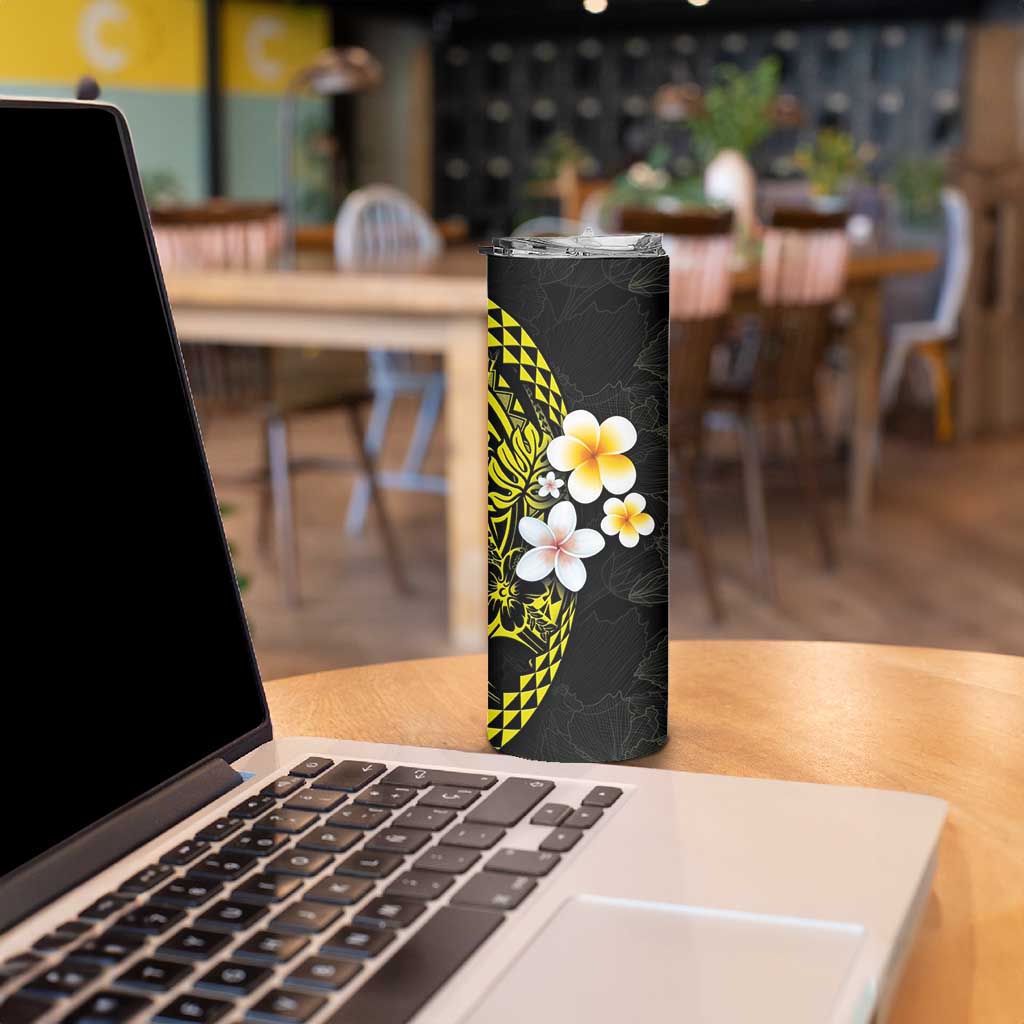 Hawaiian Hibiscus and Plumeria Polynesian Tribal Tattoo Skinny Tumbler Yellow Color LT03 - Polynesian Pride
