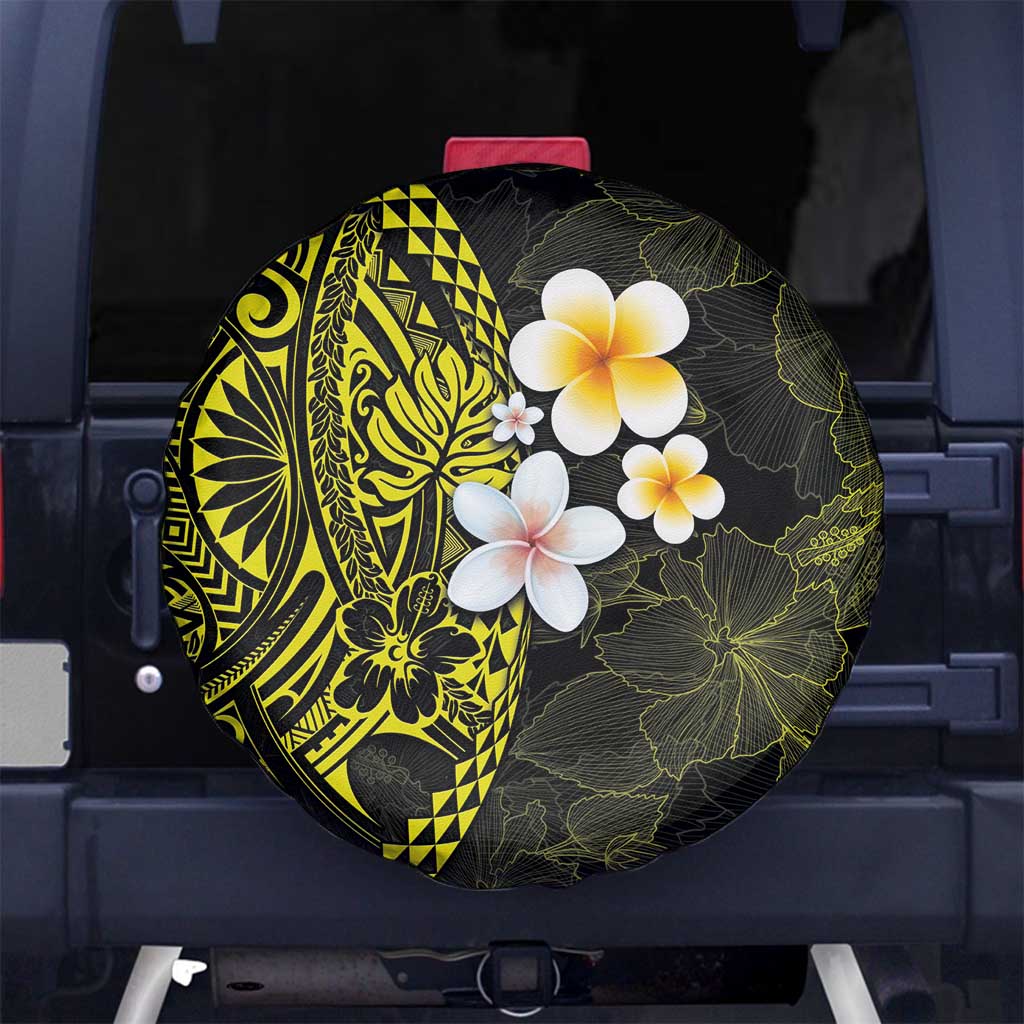 Hawaiian Hibiscus and Plumeria Polynesian Tribal Tattoo Spare Tire Cover Yellow Color LT03 - Polynesian Pride