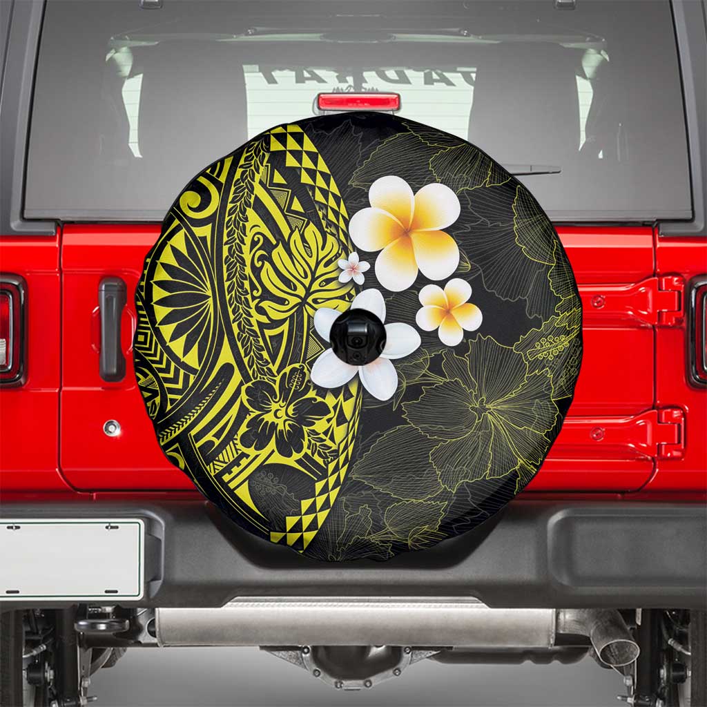 Hawaiian Hibiscus and Plumeria Polynesian Tribal Tattoo Spare Tire Cover Yellow Color LT03 - Polynesian Pride