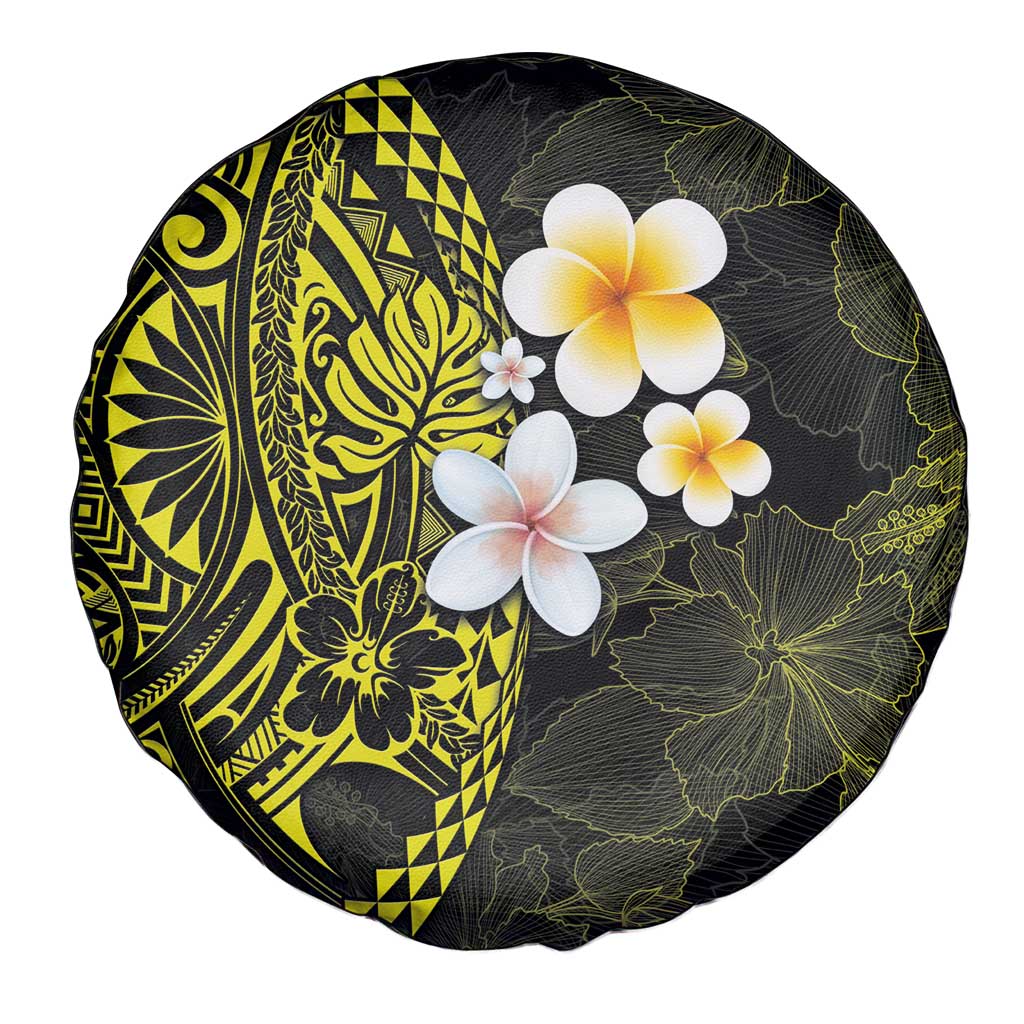 Hawaiian Hibiscus and Plumeria Polynesian Tribal Tattoo Spare Tire Cover Yellow Color LT03 - Polynesian Pride